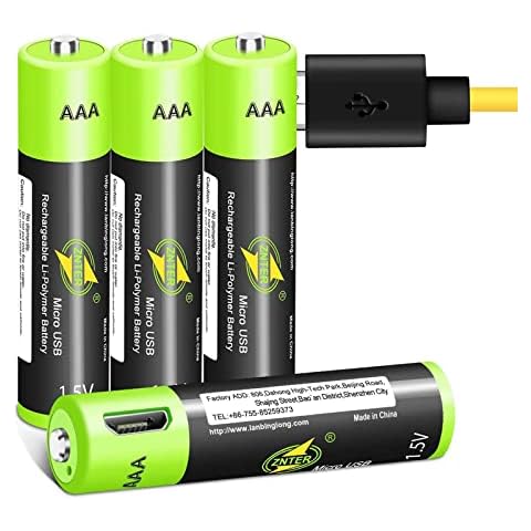 HITRENDS AAA Batteries - Rechargeable Triple A Lithium Batteries - Micro USB Charging Port, 1.5V/ 400mAh, Pre-Charged, 1000 Cycle - Not Alkaline/Ni-MH Batteries - 4 Pack Green Cover
