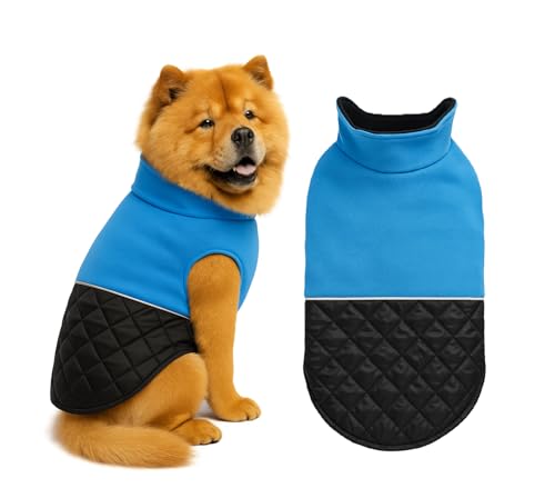 Image of The Pets Company Dog Winter Coat Jacket, Clothes, Windproof, Light Weight, Washable, Ultra Warm Thick Fleece Lined Dog Vest for Cold Weather Protection, (Reversible Blue, Large - 24 Inch)