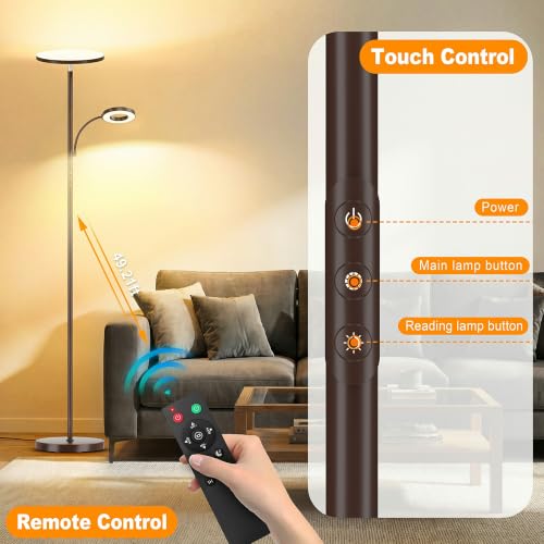 Image of marctronic Warm Brown Floor Lamp, 42W 4000LM Super Bright, Stepless Dimmable & Memory Function, Standing Reading Lamp with Remote & Touch Control for Living Room /Bedroom