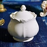 Lebensmittelbehälter, Keramik, Zuckerdose, Löffel-Set, kleine weiße Porzellan-Zuckerdose mit Löffel und Deckel, geeignet zum Trinken von Kaffee