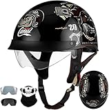 Casques Jet, Demi Casque Moto Vintage Homologué ECE, Rétro Casques Bols avec Pare Soleil Et Boucle À Dégagement Rapide Réglable, Casque Ouvert pour Scooter Vélo Cruiser 57~64Cm 4,L