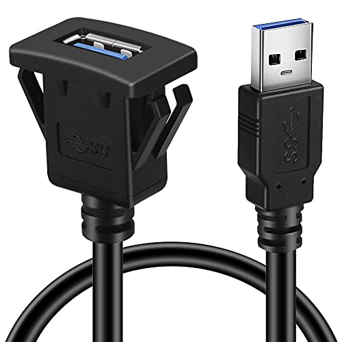 BATIGE Square Single Port USB 3.0 Panel Flush Mount Extension Cable with Buckle for Car Truck Boat Motorcycle Dashboard 6ft by BATIGE - Used condition - US$8.15