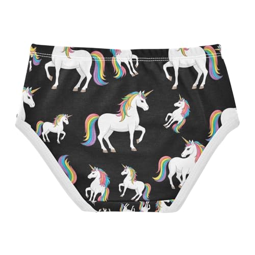 Underwear Girls, Cute White Unicorns Black Toddler Briefs, Cotton Girls Underwear, 2T–8 Years2