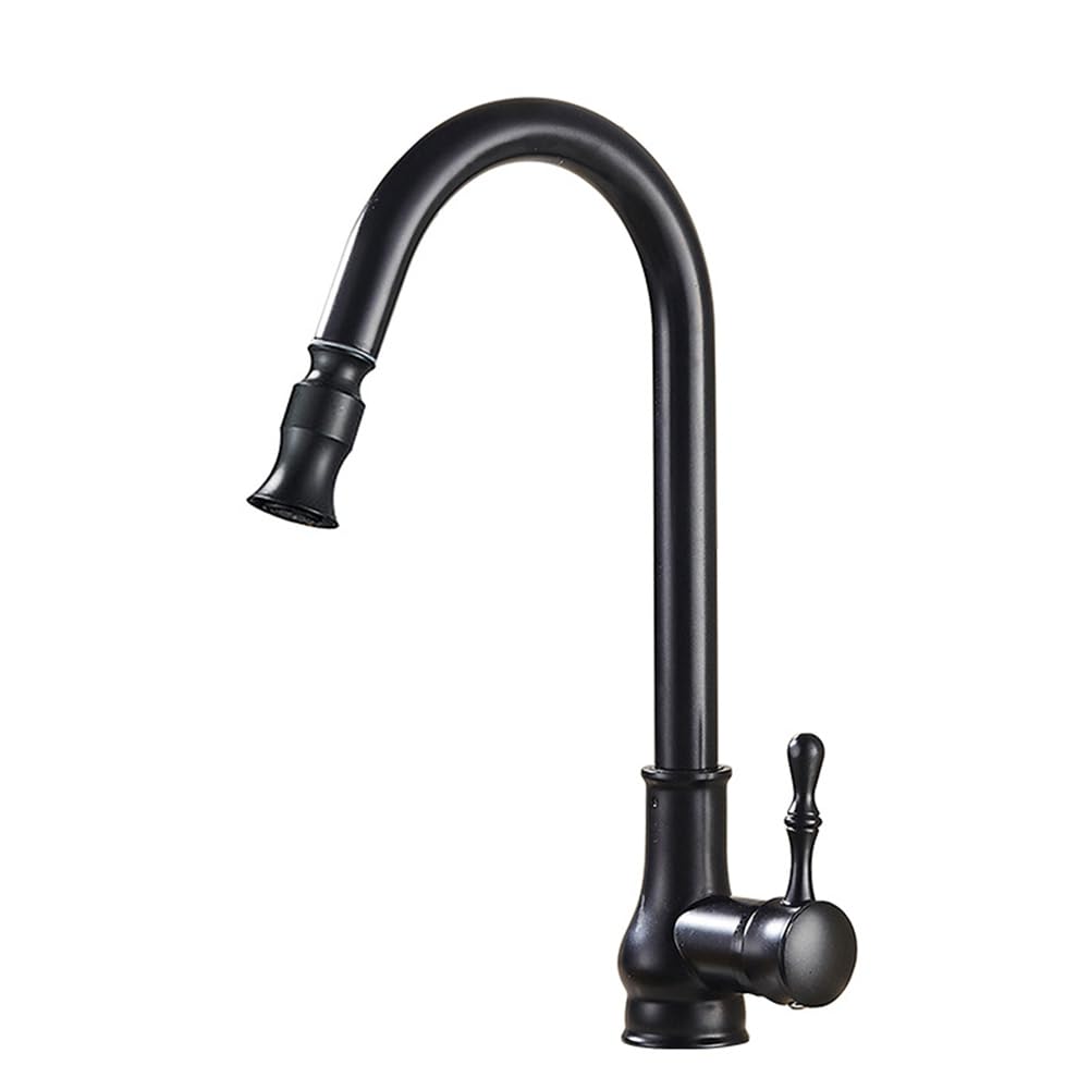 DFGHNBVC Vintage Brass Kitchen Faucetpull Down Sprayer 360° Swivel Single Handle Sink Mixer Tap High Arc Retro Style Kitchen Faucet Black Finish,B