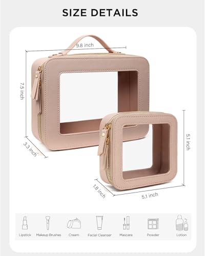 Image of LETGO Clear Makeup Bag Mahjong Tile Bag with Zipper and Handle| Structured Large Travel Makeup Bag for Toiletries for Women,Travel Cosmetic Case,Waterproof PU Leather,Wide Opening