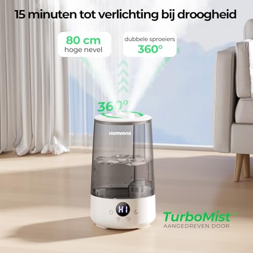 Homvana Luchtbevochtiger voor slaapkamer, 3.6Liter Cool Mist Top-Fill, 23dB Stille Werking(SilentSpray Tech), Aromadiffuser voor Babykamer, 34uur looptijd, Auto-Diffuser, 7Colors nachtlampje, BPA Free - Afbeelding 3