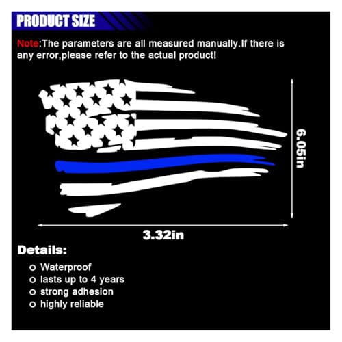 Image of American Flag Sticker Decal, Waterproof Vinyl Police Badge Decal, Thin Blue Line Sticker Support Police Law Enforcement for Cars, Trucks, Laptops, Tumblers (White&Blue)