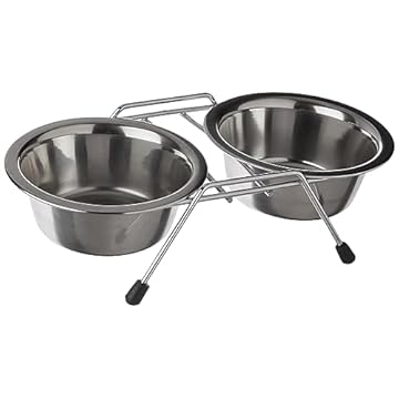 Chalesco Comedouro Duplo para Cães Cromado 240 ml