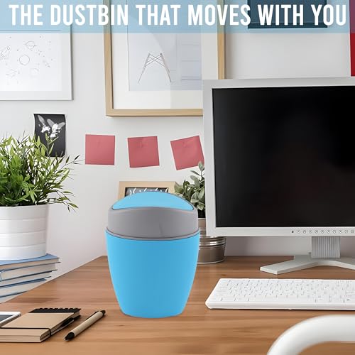 Image of Kuber Industries 2 Pcs Plastic 2.5 Ltr Mini Dustbin for Study Table /Bedroom /Bathroom with Swing Lid | Portable Small Dustbin for Kitchen Sink | Table Top Office Desk Trash Can Waste Bin | Blue