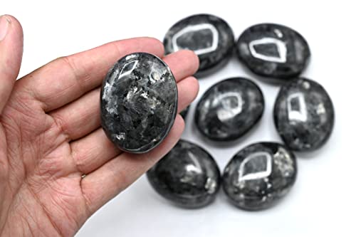 Image of Amazing Gemstone Larvikite Crystals and Healing Stones - Large Palm Stone Crystals Piedra - Crystal for Good Luck, Balanced Positive Energy, Meditation - Unique Stocking Stuffers, Gifts for Women, Men