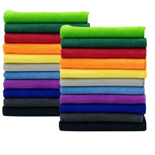 Image of Showstopper Microfiber Cleaning Cloth, 22 Pack Cleaning Rag, Cleaning Towels 250GSM (Multi Color, 30cm X 30cm)