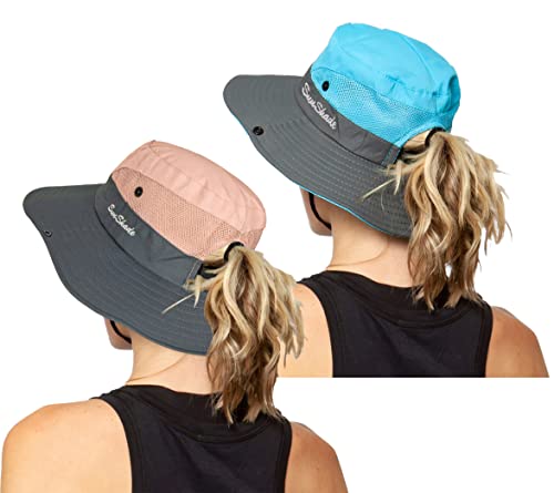Image of Womens Foldable Wide-Brim UV-Protection Sun-Hat with Ponytail Hole