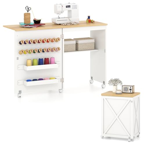 Giantex Folding Sewing Table - Farmhouse Sewing Machine Cabinet with