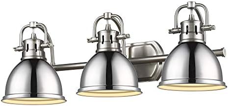 Golden Lighting 3602-BA3 PW-CH Duncan Bath Vanity, Transitional, Pewter with Chrome Shades