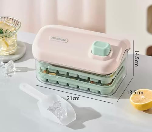 Image of Homecloud 2-Layer Ice Cube Tray with Sealed Lid & Storage Bin - 56 Cubes, BPA-Free, One-Click Release (Pink)