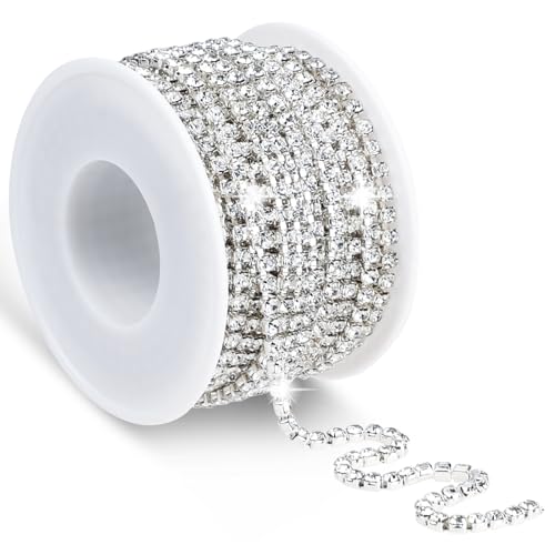 Ruban de Strass Argenté 9M Ruban à Paillettes Brillant Strass de Décoration pour l'artisanat de Couture Vêtements Bricolage Bijoux de Couture 3mm