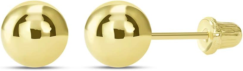 14k Yellow Gold Round Ball Stud Earrings with Screw Back