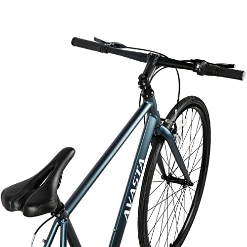 AVASTA Road Hybrid Bike for Men, Lightweight Step Over 700c Aluminum Alloy Frame City Commuter Comfort Bicycle, 7-Speed Drivetrain, Mattle Steel Blue
