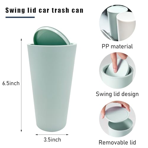 Image of Mini Car Trash Can with Lid, Waterproof Leakproof Auto Cup Holder Garbage Can, Multipurpose Portable Vehicle Trash Bin Organizer Storage for Home Office, Car Accessories (Light Green)