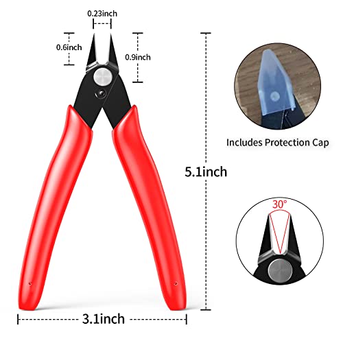 Image of Small Wire Cutters 2-Pack Diagonal Flush Cutters 5 inch Red | for Zip Ties, Model, Jewelry Making, 3d Printer Filament, Electronics, Confined Areas