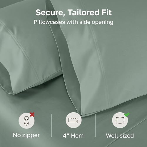 Image of California Design Den 800 Thread Count 2-Pack Standard Size Pillow Cases | Soft & Thick 100% Cotton Sateen Backed by GH Seal, Classic Side Opening 4 inch Hem, Fits Standard & Queen Pillows - Sage Green