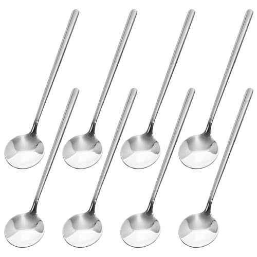 Cucharas de Café de Acero Inoxidable, 8 Piezas Redonda Cucharitas de Té Cucharas de Postre Cucharas Pequeñas para Casa, Cocina, Hotel, Cuchara de Helado,13cm (Plata)
