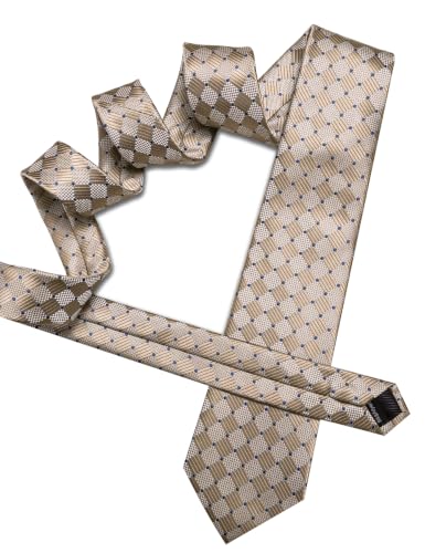 Image of Barry.Wang Plaid Ties Checkered Mens Silk Necktie Handkerchief Cufflinks