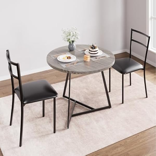 Okrągły stół jadalny 80 × 80 cm, nowoczesny stół jadalny dla 2 osób, drewniany stół kuchenny ze skórzanymi tapicerowanymi krzesłami do ogrodu, studia