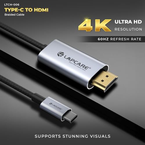 Image of Lapcare Type C to 2.0 HDMI Cable, 4Kx2K@30Hz UHD Resolution, 1.5 Mtr, 5GBPS Transmission Speed, High-Speed, Male to Male, Compatible with TV, Laptop, Type-C Smartphone, Projector, etc