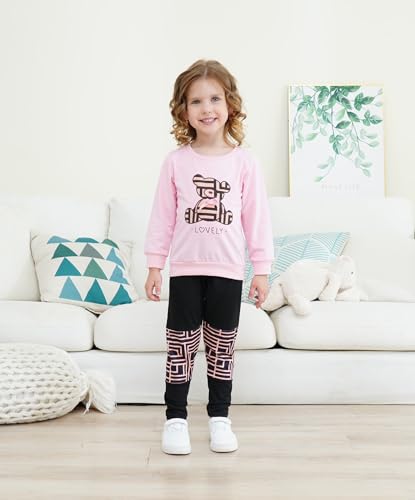 Image of Tween Girl's Letter Print Top + Jogger Pants 2 Piece Casual Outfit Set Kids Fall Clothing, Sizes 6-14 Years
