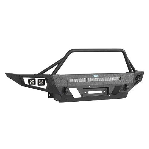 Image of Hooke Road 16-23 Tacoma Front Winch Bumper w /Skid Plate & LED Lights for Toyota Tacoma 3rd Gen 2016 2017 2018 2019 2020 2021 2022 2023