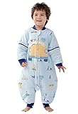 Happy Cherry Infant Cotton Detachable Footies Baby Long Sleeve Loose Fit Rompers Cartoon Cute Foootless Bodysuit Wide Leg Coverall Sack Fall Winter Thick Warm Jumpsuit Car Blue 2-3T