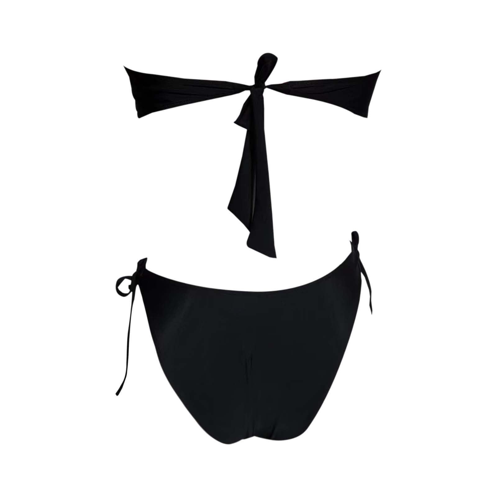 Damski zestaw bikini z marszczonymi krawędziami ze zdejmowanymi paskami dwuczęściowy strój kąpielowy na plażę i basen, żółty, XS
