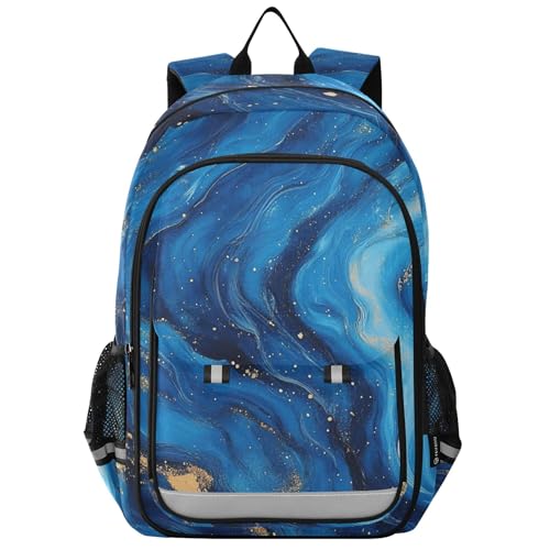 Vibrant Blue Color Marble Backpack Lightweight Bookbag Laptop Backpack College School Bag with Reflective Stripes
