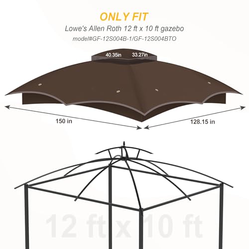 Replacement Gazebo Canopy Top Cover for 10 x 12, Double Tiered Waterproof Canopy Roof for Lowe's Allen Roth Gazebo #GF-12S004B-1 (Brown) by OIPUNSHLE - Used condition - Image 2