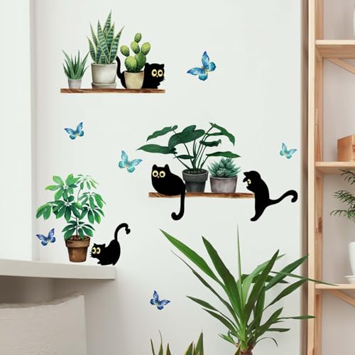 Vinilo decorativo con planta y gato negro 30x60 cm miniatura 4