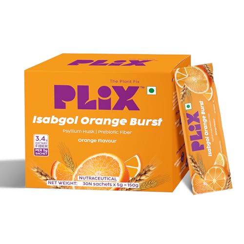 PLIX - THE PLANT FIX Isabgol Orange Burst| Improve Digestive Health And Gut Cleanse| Psyllium Husk Powder| No Added Preservatives OR Sugar| 30 Days Serving