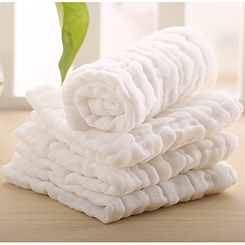 Preisvergleich Produktbild Lucear Musselin Babybadetuch mit Haken, 6 Stücke, 30x30cm weiß verwendbare Tücher, Babytücher Beste Geschenke für Baby