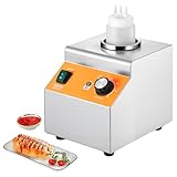 VEVOR Electric Bottle Warmer with Bottle, 0.8L Commercial Cheese Dispenser, Hot Fudge Warmer 86-185℉ Temp Adjustable, Plastic Bottle Nacho Cheese Sauce Warmer for Hot Fudge Cheese Caramel, Square