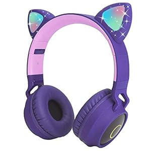 Usoun Kids Bluetooth Hoofdtelefoon, Kat Oor LED Licht Kind Draadloze Hoofdtelefoon met Microfoon, FM Radio/TF-kaart, Opvouwbare Bluetooth Stereo Over-Ear kinderen Headsets voor Jongens Meisjes Volwassenen (paars)