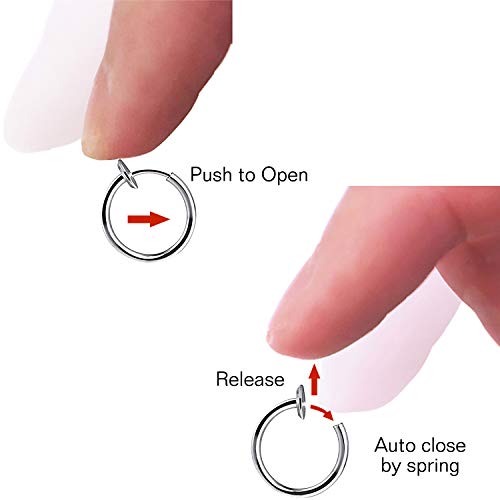 Modrsa 16G Fake Nose Ring Spring Hoop Faux Lip Earrings Cartilage Septum Clip On Surgical Steel Ear Lobe Helix Anti Conch Non Piercing Jewelry For Women Girls #TOP2