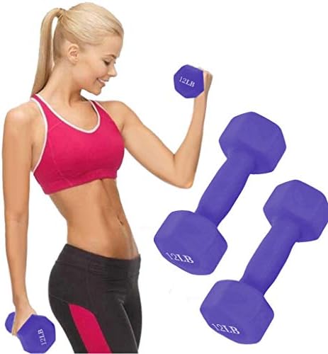 A Pair Dumbbell Barbell Neoprene Coated Weights 12 Pound Purple All-Purpose Color Coded Dumbbell for Strength Training