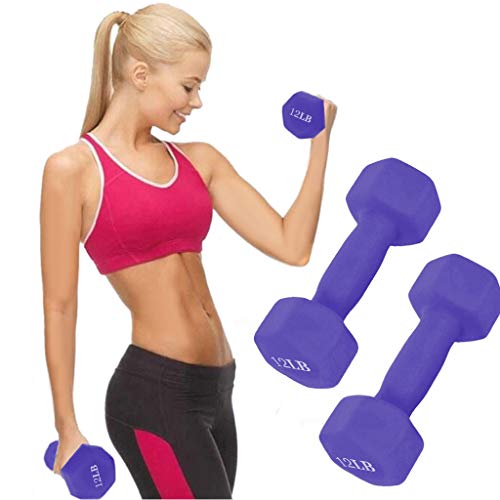 A Pair Dumbbell Barbell Neoprene Coated Weights 12 Pound Purple All-Purpose Color Coded Dumbbell For Strength Training #TOP3