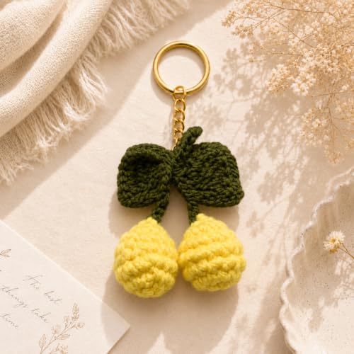 Image of Handmade Crochet Keychain for Women & Girls, Cute Yarn Key Ring, Bag Charm, Car Key Holder & Gift, Aesthetic Handmade Floral Accessory