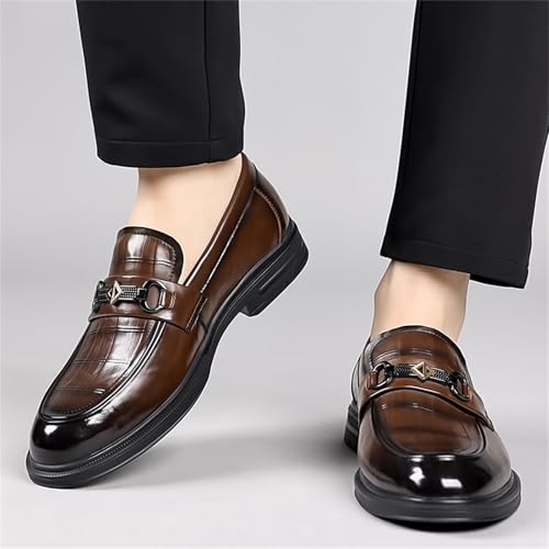 Mens Casual Leather Slip On Dress Loafers Retro Round Toe Non-Slip Formal Business Shoes for Wedding Prom Walking Party2