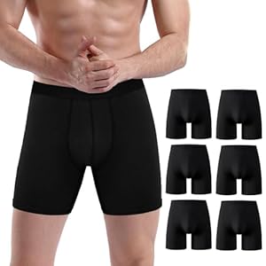 PUTUO Boxers Homme Longs en Bambou: Lot de 6 sous-Vêtement Ultra-Doux Confortables sans Étiquette avec Poche 3D - Idéal pour Peaux Sensibles Sport Travail et Usage Quotidien,Noir