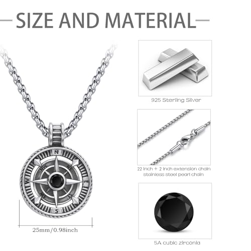 925 Sterling Silver Compass Necklace Graduation Inspirational Gifts with Stainless Steel Chain4
