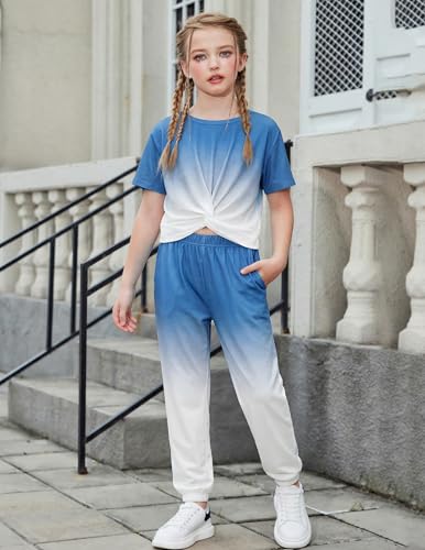 Image of Arshiner Girls Clothing Sets Tie Dye Twist Front Tops & Sweatpants Outfits Sportwear Sweatsuits Tracksuits 4-13 Year