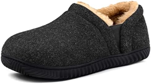 Zizor Men's Fuzzy Wool Fleece Slippers with Cozy Memory Foam, Indoor Outdoor Closed Back House Shoes with Non-skid Rubber Sole Hard Bottom, Onyx Black, 12