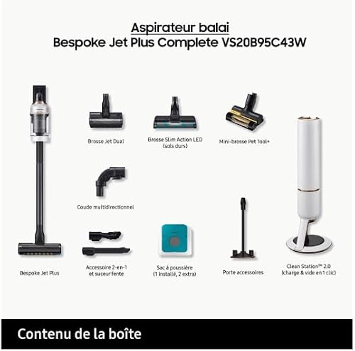 Samsung Bespoke Jet Plus CompleteClean VS20B95C43W/WD - Aspirapolvere a batteria di ricambio e accessori, colore: Bianco Misty - 3